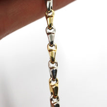 Load image into Gallery viewer, 18K YELLOW WHITE GOLD BRACELET ALTERNATE DROP ONDULATE TUBE LINKS, 21 cm, 8.3".