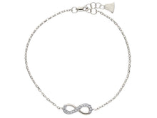 Load image into Gallery viewer, 18K WHITE GOLD BRACELET, ROLO 1mm CHAIN , CENTRAL CUBIC ZIRCONIA INFINITY, 7.1".