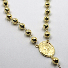 Load image into Gallery viewer, 18k yellow gold Rosary necklace Miraculous Mary medal Jesus Cross 5mm spheres.