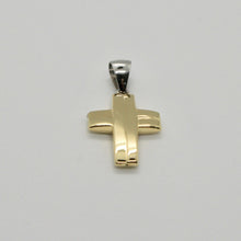 Load image into Gallery viewer, 18k white and yellow gold cross stylized very luster made in Italy 1 inches.