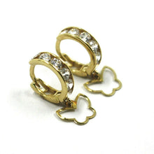 Charger l'image dans la galerie, 18K YELLOW GOLD PENDANT EARRINGS, MINI CUBIC ZIRCONIA HOOPS WITH BUTTERFLIES.