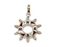 Cargar imagen en el visor de la galería, 18k white gold nautical helm pendant 2.2cm 0.87" enamel compass wind rose.