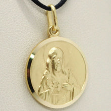 Load image into Gallery viewer, 18k yellow gold Scapular Our Lady of Mount Carmel Sacred Heart medal big 19mm Virgin Mary of Carmen pendant.