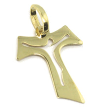 Load image into Gallery viewer, 18k yellow gold cross, Franciscan tau tao Saint Francis with Jesus, 0.8 inches.
