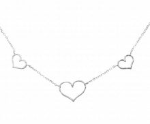 Load image into Gallery viewer, 18K WHITE GOLD SQUARE ROLO CHAIN NECKLACE, 18 INCHES, 3 HEARTS, MADE IN ITALY.