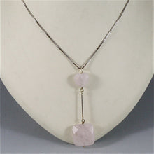 Load image into Gallery viewer, 18k white gold lariat necklace heart & square rose quartz pendant venetian chain.