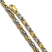 Load image into Gallery viewer, 18K YELLOW WHITE GOLD BRACELET ALTERNATE DROP ONDULATE TUBE LINKS, 21 cm, 8.3".
