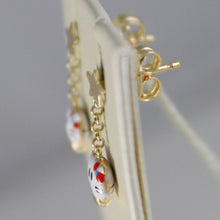 Charger l'image dans la galerie, 18k yellow gold pendant child kids earrings glazed cat cats star made in Italy.