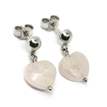 Load image into Gallery viewer, 18k white gold pendant earrings, rose quartz faceted heart 10 mm, length 20mm.