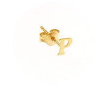 Cargar imagen en el visor de la galería, 18K YELLOW GOLD BUTTON SINGLE EARRING, FLAT SMALL LETTER INITIAL P 6mm 0.24".