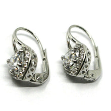 Load image into Gallery viewer, 18k white gold pendant earrings, heart cubic zirconia, leverback closure.