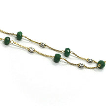 Cargar imagen en el visor de la galería, 18k yellow gold bracelet, 4mm green emerald & 3mm faceted white balls, 6.7".