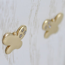 Cargar imagen en el visor de la galería, 18k yellow gold earrings mini butterfly, zirconia for kids child.