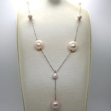 Load image into Gallery viewer, 18k white gold lariat necklace, venetian chain white & purple big pearls 16 mm.