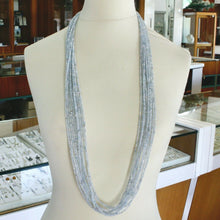 Cargar imagen en el visor de la galería, 18k white gold 39" long necklace 11 aquamarine multi wires, diamond cut balls.