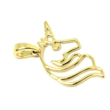 Cargar imagen en el visor de la galería, SOLID 18K YELLOW GOLD SMALL 17mm 0.67" UNICORN PENDANT, CHARM, MADE IN ITALY.