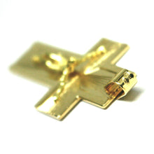 Load image into Gallery viewer, SOLID 18K YELLOW GOLD BIG 42mm FLAT CROSS, WORKED SATIN & SMOOTH WITH JESUS.
