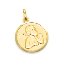 Load image into Gallery viewer, solid 18k yellow gold Guardian Angel 15mm medal, pendant, very detailed.