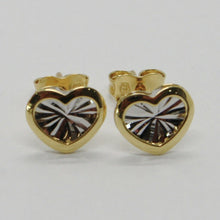Load image into Gallery viewer, 18k white yellow gold heart earrings finely worked, double rays star, Italy made.