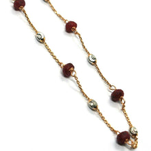 Cargar imagen en el visor de la galería, 18k rose gold necklace, alternate 4mm red ruby & 3mm faceted white balls, 20".