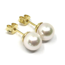 Load image into Gallery viewer, SOLID 18K YELLOW GOLD STUDS EARRINGS, SALTWATER AKOYA PEARLS, DIAMETER 8/8.5 MM.