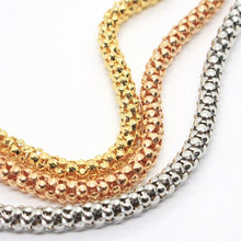 Load image into Gallery viewer, 3 18K ROSE YELLOW WHITE GOLD BRACELETS 7.3 INCHES, BASKET WEAVE, POPCORN 4 MM.