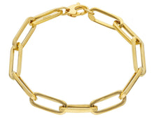 Cargar imagen en el visor de la galería, 18K YELLOW GOLD BRACELET SQUARED OVAL BIG PAPER CLIP 7x20mm ITALY MADE 7.1" 18cm.