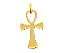 Load image into Gallery viewer, SOLID 18K YELLOW GOLD CROSS, CROSS OF LIFE, ANKH, SHINY, 1.26 INCH MADE IN ITALY.