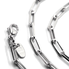 Load image into Gallery viewer, 18k white gold chain necklace squared oval paper clip 3x10mm links, 18", 45cm.