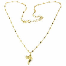Load image into Gallery viewer, 18K YELLOW GOLD NECKLACE MINI HORN CORNICELLO & STAR PENDANT ALTERNATE SPHERE BALLS CHAIN.