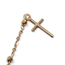 Charger l'image dans la galerie, 18k rose gold 18" rosary necklace miraculous medal cross diamond cut balls 2mm.
