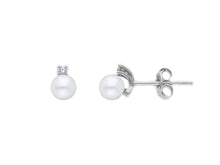 Cargar imagen en el visor de la galería, 18k yellow gold earrings small 4.5/5mm freshwater white round pearls, zirconia.
