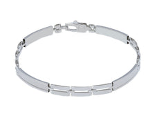 Charger l'image dans la galerie, 18K WHITE GOLD MAN SEMI RIGID BRACELET ALTERNATE 4mm FLAT SMOOTH STRIPED PLATES.