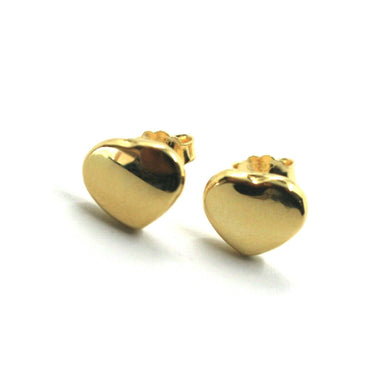 18K YELLOW GOLD ROUNDED 9mm HEART EARRINGS, BUTTERFLY CLOSURE, MADE IN ITALY.