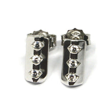 Charger l'image dans la galerie, SOLID 18K WHITE GOLD PENDANT EARRINGS TRIANGLE TRILOGY WITH ZIRCONIA ITALY MADE.