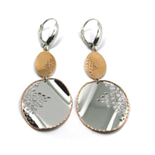 Cargar imagen en el visor de la galería, 18K WHITE ROSE GOLD PENDANT EARRINGS DOUBLE WORKED ONDULATE OVALS 6cm, 2.36".