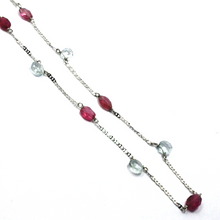 Cargar imagen en el visor de la galería, 18k white gold 19" oval necklace faceted 6mm aquamarine drops purple tourmaline.