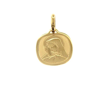 Load image into Gallery viewer, 18K YELLOW GOLD PENDANT SQUARE MEDAL VIRGIN MARY 16mm ENGRAVABLE.
