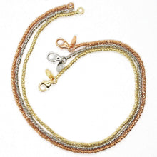 Load image into Gallery viewer, 3 18K ROSE WHITE YELLOW GOLD BRACELETS, DIAMOND CUT BALLS 1.5 MM, TRIPLE WORKED.