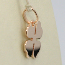 Cargar imagen en el visor de la galería, 18k rose gold pendant charm 14 mm, flat lucky four leaf clover, made in Italy.