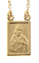 Load image into Gallery viewer, 18k yellow gold Scapular necklace with 2 medals Lady Mount Carmel & Sacred Heart.