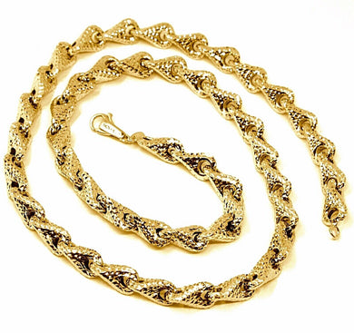 18K YELLOW GOLD NECKLACE CHAIN ROUNDED DIAMOND CUT INFINITY ALTERNATE DROP 7mm.