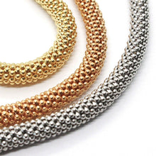 Load image into Gallery viewer, 3 18K ROSE YELLOW WHITE GOLD BRACELETS 7.3 INCHES, BASKET WEAVE, POPCORN 5 MM.