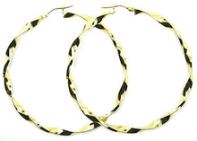 Cargar imagen en el visor de la galería, 18K YELLOW GOLD CIRCLE HOOPS PENDANT EARRINGS BIG 5.6 cm x 4 mm BRAIDED, TWISTED.