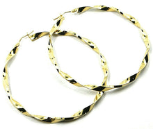 Cargar imagen en el visor de la galería, 18K YELLOW GOLD CIRCLE HOOPS PENDANT EARRINGS BIG 5.6 cm x 4 mm BRAIDED, TWISTED.