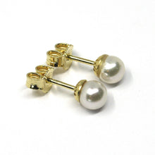 Load image into Gallery viewer, SOLID 18K YELLOW GOLD STUDS EARRINGS, SALTWATER AKOYA PEARLS, DIAMETER 5/5.5 MM.