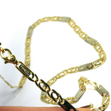 Load image into Gallery viewer, 18K YELLOW WHITE GOLD CHAIN, EYE AND PLATE ALTERNATE LINK, 20 INCHES, ITALY MADE.