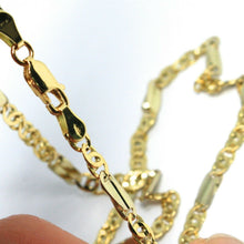 Load image into Gallery viewer, 18K YELLOW WHITE GOLD CHAIN, TIGER EYE AND ONDULATE PLATE, 20 INCHES, ITALY MADE.