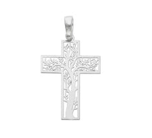 Load image into Gallery viewer, 18K WHITE GOLD FLAT SQUARE STYLIZED CROSS WITH TREE OF LIFE, LENGTH 24 mm, 0.94".