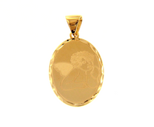 Load image into Gallery viewer, SOLID 18K YELLOW GOLD GUARDIAN ANGEL OVAL MEDAL, 20mm WITH WORKED FRAME.